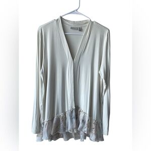 LOGO by Lori Goldstein Cream V-Neck Blouse